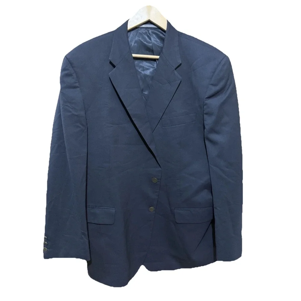 Hickey Freeman Blue  Wool USA Made Mens Blazer‎ Suit Jacket Sport Coat 46R EUC